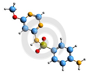 3D image of Sulfamonomethoxine skeletal formula photo