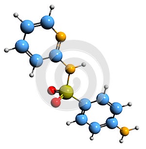 3D image of Sulfapyridine skeletal formula photo