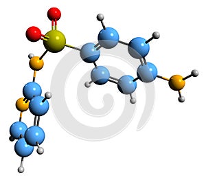 3D image of Sulfapyridine skeletal formula photo