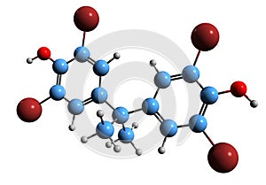 3D image of Tetrabromobisphenol A skeletal formula
