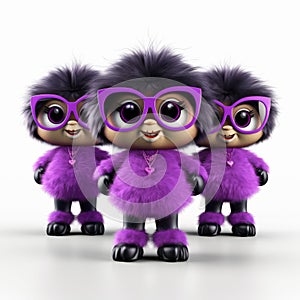 3d Image Of Three Little Purple Furry Children On Transparent Background photo