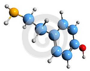 3D image of Tyramine skeletal formula photo