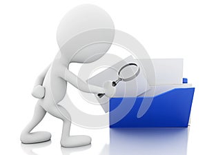 3d image. White people examines folder.