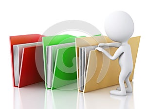 3d image. White people examines folders.