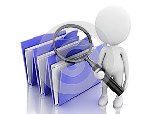 3d image. White people examines folders.