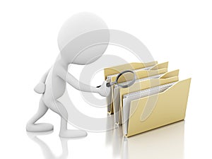 3d image. White people examines folders.