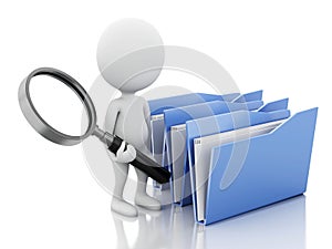 3d image. White people examines folders.