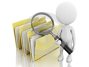 3d image. White people examines folders.
