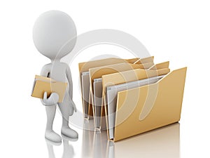 3d image. White people examines folders.