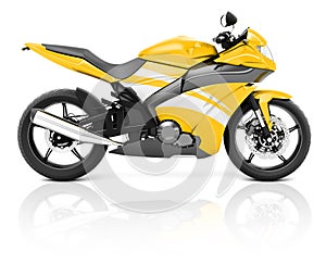 3D Image of a Yellow Modern Motorbike photo
