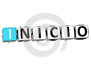 3D Inicio Block Text on white background