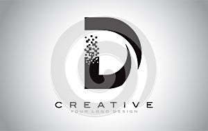 D Initial Letter Logo Design with Digital Pixels in Black and White Colors