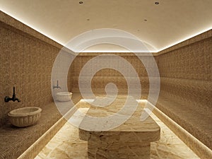 3d Interior of luxury turkish bath hammam.