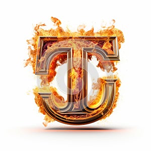 Flaming Letter T Design: Intense Action In The Style Of Jc Leyendecker