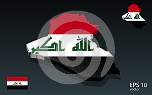 3D Iraq map and flag . 3D shape design . Independence day concept . Perspective view . VectorWeb