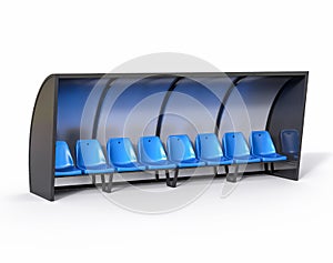 3D Isolated Blue Football Soccer Bench. Sport Substitute Trainer photo