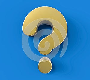 3D Isolated Golden Question Mark. Doubt Solution Support Concept