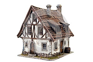 3D Isolated Medieval House Against A Transparent Background. Medieval Fantastic House Concept photo