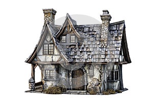 3D Isolated Medieval House Against A Transparent Background. Medieval Fantastic House Concept photo