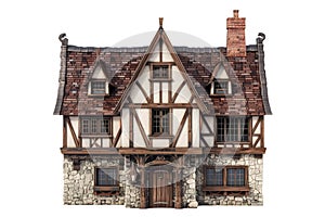 3D Isolated Medieval House Against A Transparent Background. Medieval Fantastic House Concept photo