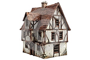 3D Isolated Medieval House Against A Transparent Background. Medieval Fantastic House Concept photo