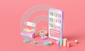 3D isometric application developing, programming and coding technologies. for smartphone platform concept. 3D render illustration