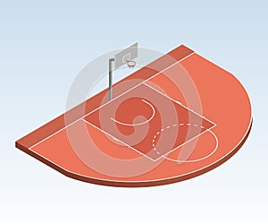 3D isometric basketball court, the three-point field goal area