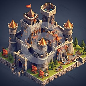 3D Isometric Big Castle in Clash of Clans Game. Generative AI photo