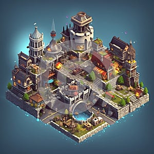 3D Isometric Big Castle in Clash of Clans Game. Generative AI photo