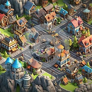 3D Isometric Big Castle in Clash of Clans Game. Generative AI photo