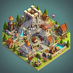 3D Isometric Big Castle in Clash of Clans Game. Generative AI photo