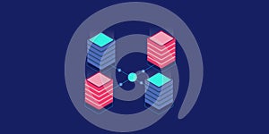 3d isometric concept of server, web hosting, internet connection, data center.