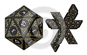 D20 Isometric Dice for Boardgames With Paper Unwrap photo