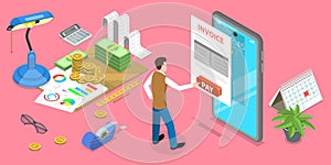 3D Isometric Flat Vector Concept of Mobile Invoice, Online payment.