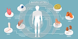 3D Isometric Flat Vector Conceptual Illustration of Benefits Of CBD photo