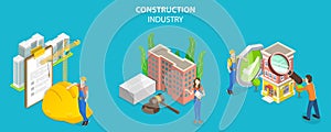 3D Isometric Flat Vector Conceptual Illustration of Building Industry