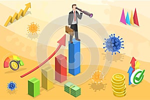 3D Isometric Flat Vector Conceptual Illustration of Business Pandemic Recovery