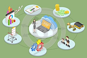 3D Isometric Flat Vector Conceptual Illustration of Cloud ERP