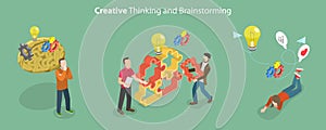 3D Isometric Flat Vector Conceptual Illustration of Creative Thinking And Brainstorming