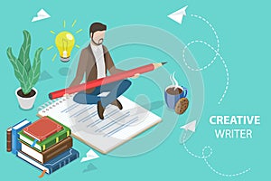3D Isometric Flat Vector Conceptual Illustration of Creative Writer
