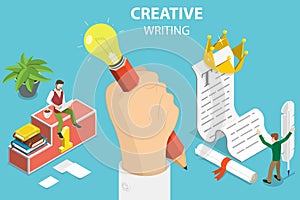 3D Isometric Flat Vector Conceptual Illustration of Creative Writing.