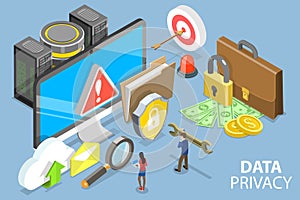 3D Isometric Flat Vector Conceptual Illustration of Data Protection Privacy.