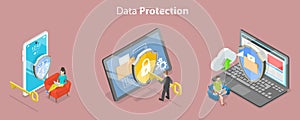 3D Isometric Flat Vector Conceptual Illustration of Data Protection