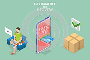 3D Isometric Flat Vector Conceptual Illustration of E-commerce And Delivery