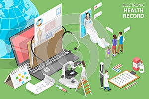 3D Isometric Flat Vector Conceptual Illustration of EHR - Electronic Health Record.