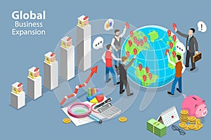 3D Isometric Flat Vector Conceptual Illustration of Global Business Expansion