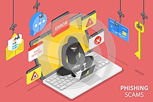 3D Isometric Flat Vector Conceptual Illustration of Internet Phishing Scams. photo