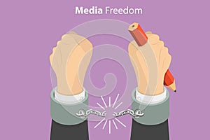 3D Isometric Flat Vector Conceptual Illustration of Media Freedom