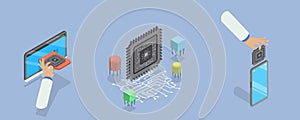 3D Isometric Flat Vector Conceptual Illustration of Microchip