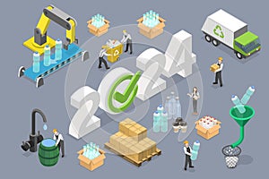 3D Isometric Flat Vector Conceptual Illustration of New Year 2024 And Plastics Recycling